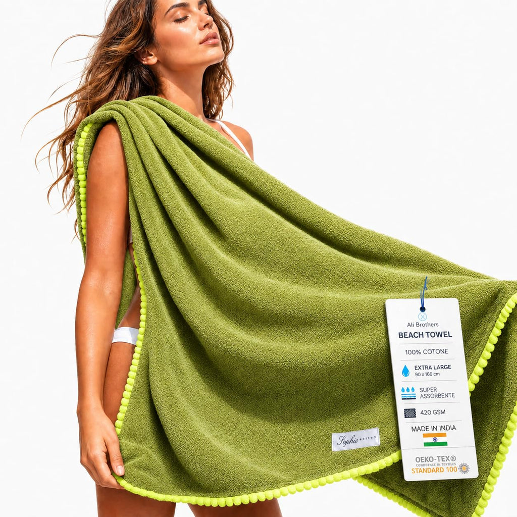 Ali Brothers Telo Mare 90x160 cm in Spugna Jacquard 100% Cotone-Morbido e assorbente, ideale per spiaggia, piscina, bagno e coprilettino da mare.