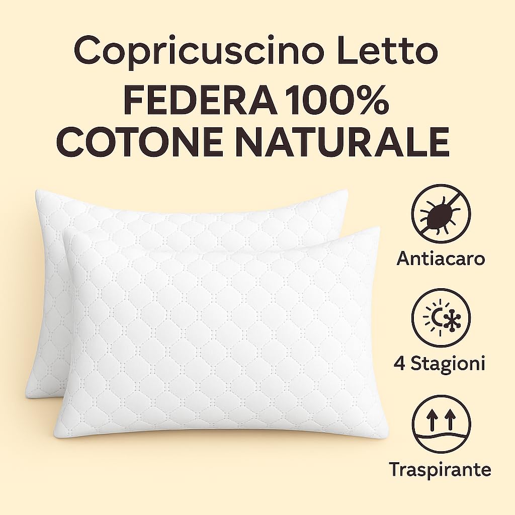 Set 2 Federe Trapuntate 50x80 con Cerniera – Copricuscino Imbottito Morbido, Protezione Guanciale, Anallergico, Lavabile-copricuscino- federa per cuscino- cuscino