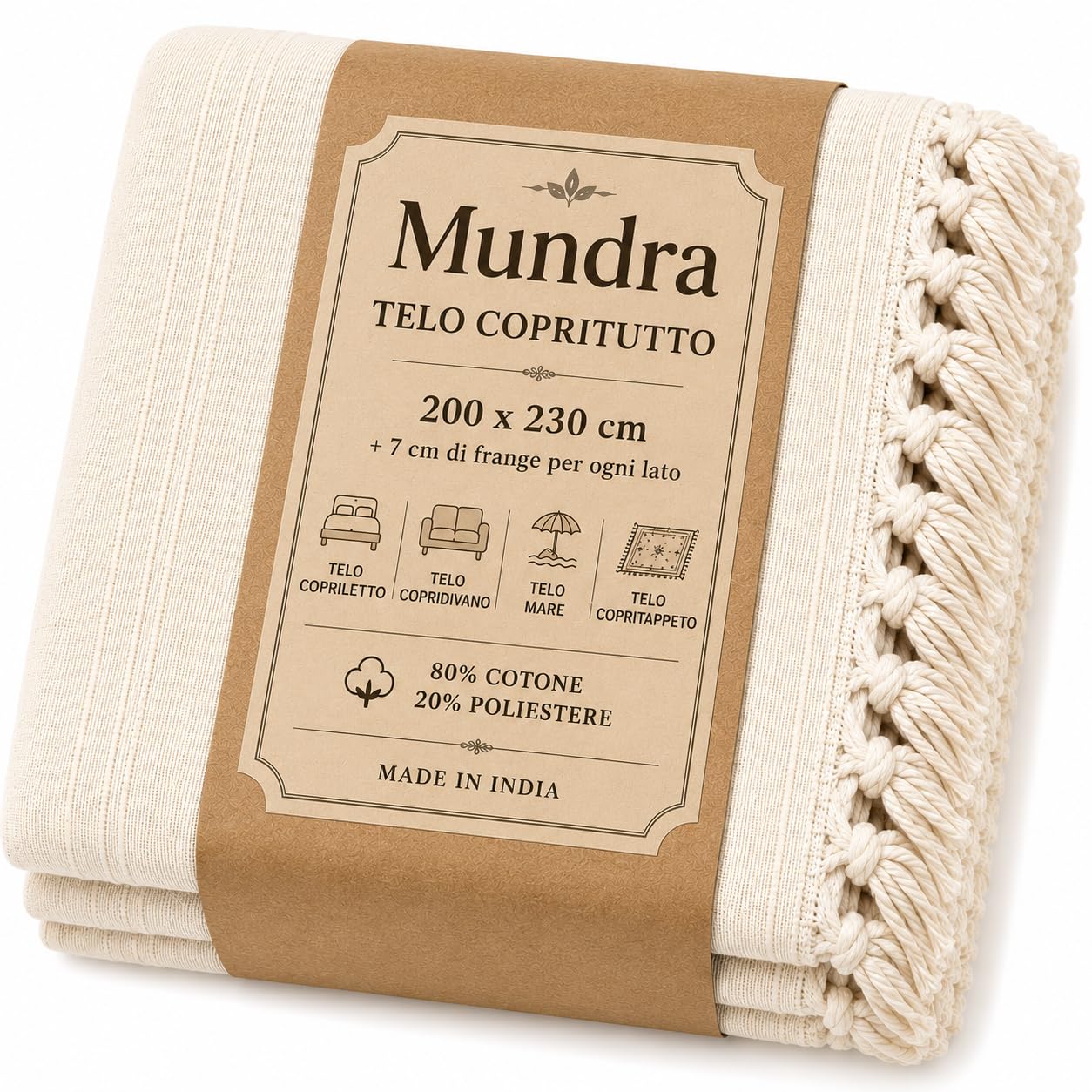 Ali Brothers Telo Copritutto Cotone Made in India 210x240 cm + Frange 7 cm – Copridivano Universale, Copriletto Matrimoniale, Coprimuro, Telo Parete, Coperta Estiva Leggera, Telo Arredo Multiuso