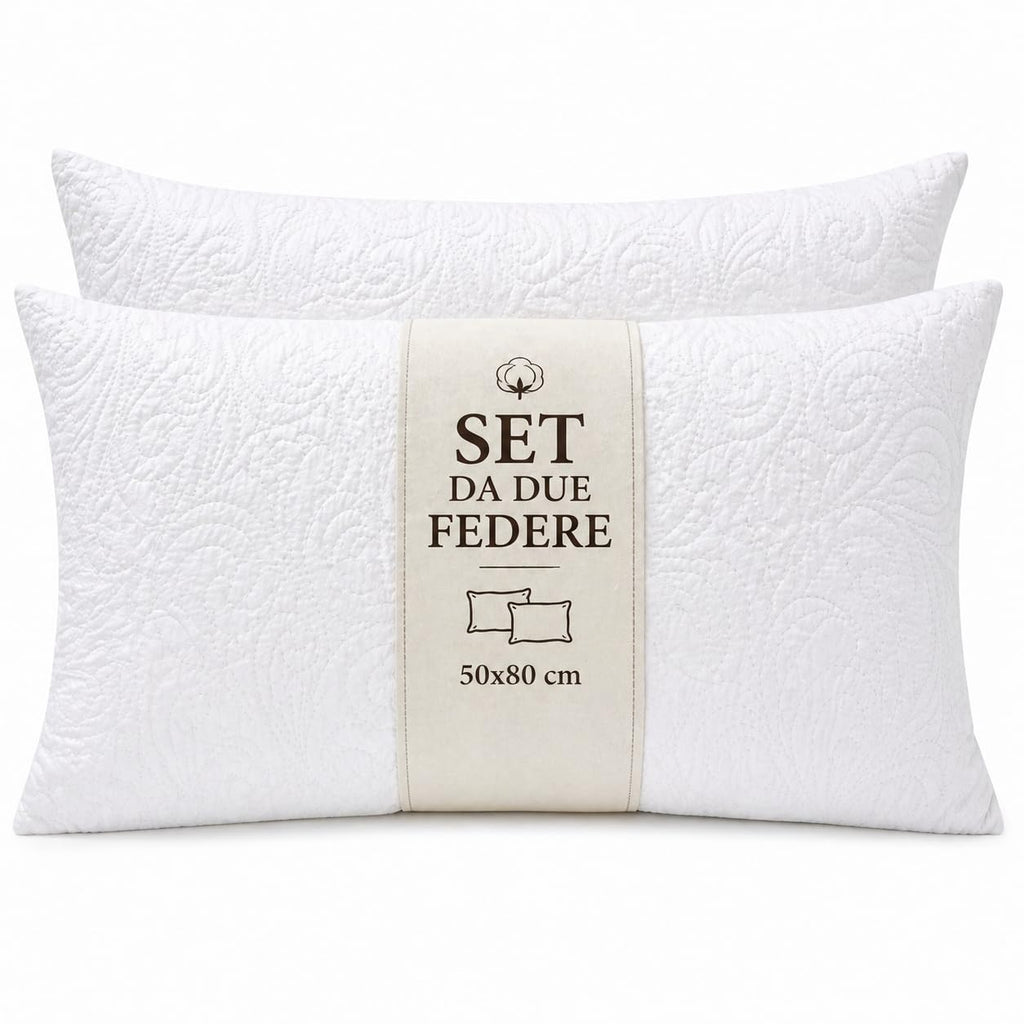 Set 2 Federe Trapuntate 50x80 con Cerniera – Copricuscino Imbottito Morbido, Protezione Guanciale, Anallergico, Lavabile-copricuscino- federa per cuscino- cuscino