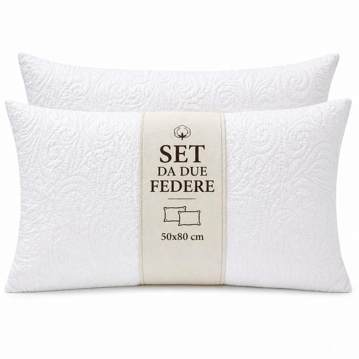 Set 2 Federe Trapuntate 50x80 con Cerniera – Copricuscino Imbottito Morbido, Protezione Guanciale, Anallergico, Lavabile-copricuscino- federa per cuscino- cuscino
