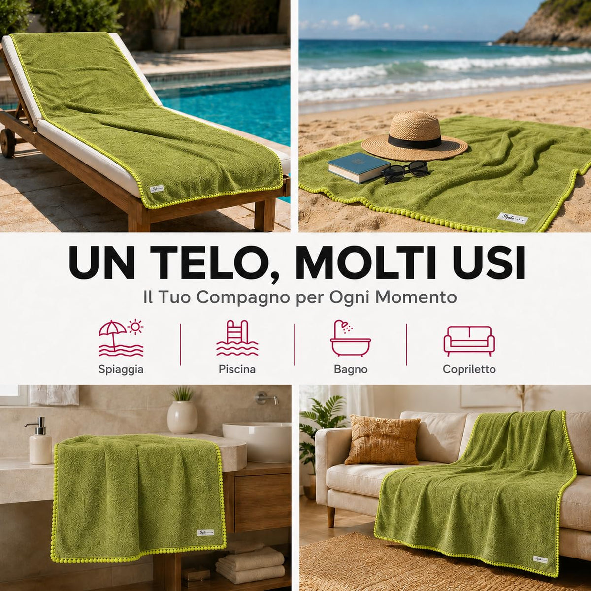 Ali Brothers Telo Mare 90x160 cm in Spugna Jacquard 100% Cotone-Morbido e assorbente, ideale per spiaggia, piscina, bagno e coprilettino da mare.
