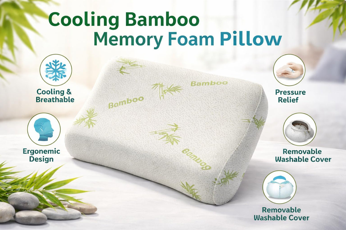 Ali Brothers Cuscino in Memory Foam | Ergonomico e Traspirante | Supporto Ottimale per Collo e Cervicale, Adatto a Tutte le Posizioni del Sonno | Fodera Ipoallergenica in Argento Naturale