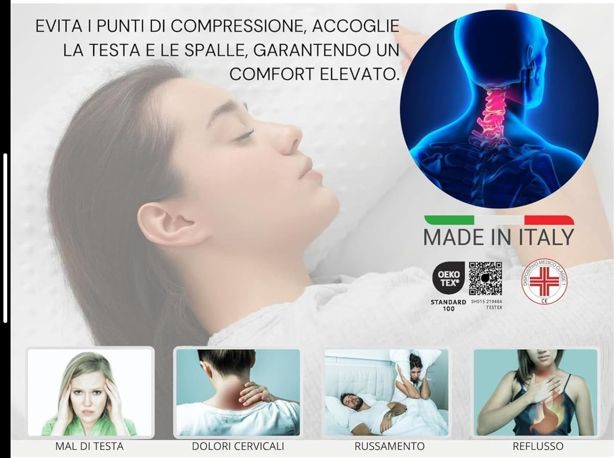 Ali Brothers Cuscino Memory Foam Aloe Vera – Ortopedico, Antiacaro, Ergonomico – Federa Traspirante Lavabile – Supporto Collo e Cervicale per Dormire,Ideale per Dolore al Collo,H 13CM,H15CM