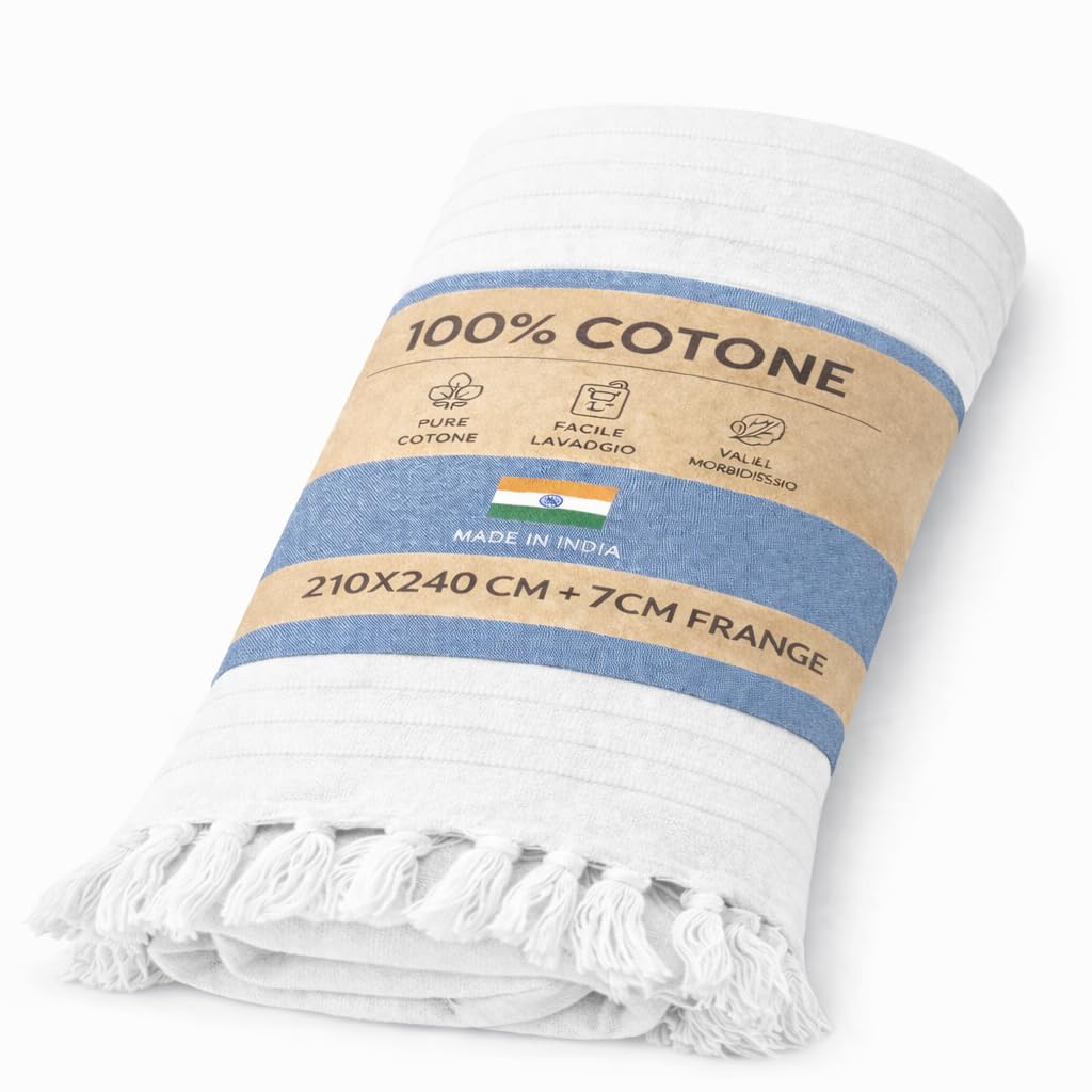 Telo Copritutto 100% Cotone Made in India 210x240 cm + Frange 7 cm – Copridivano Universale, Copriletto Matrimoniale, Coprimuro Boho, Telo Parete, Coperta Estiva Leggera, Telo Arredo Multiuso