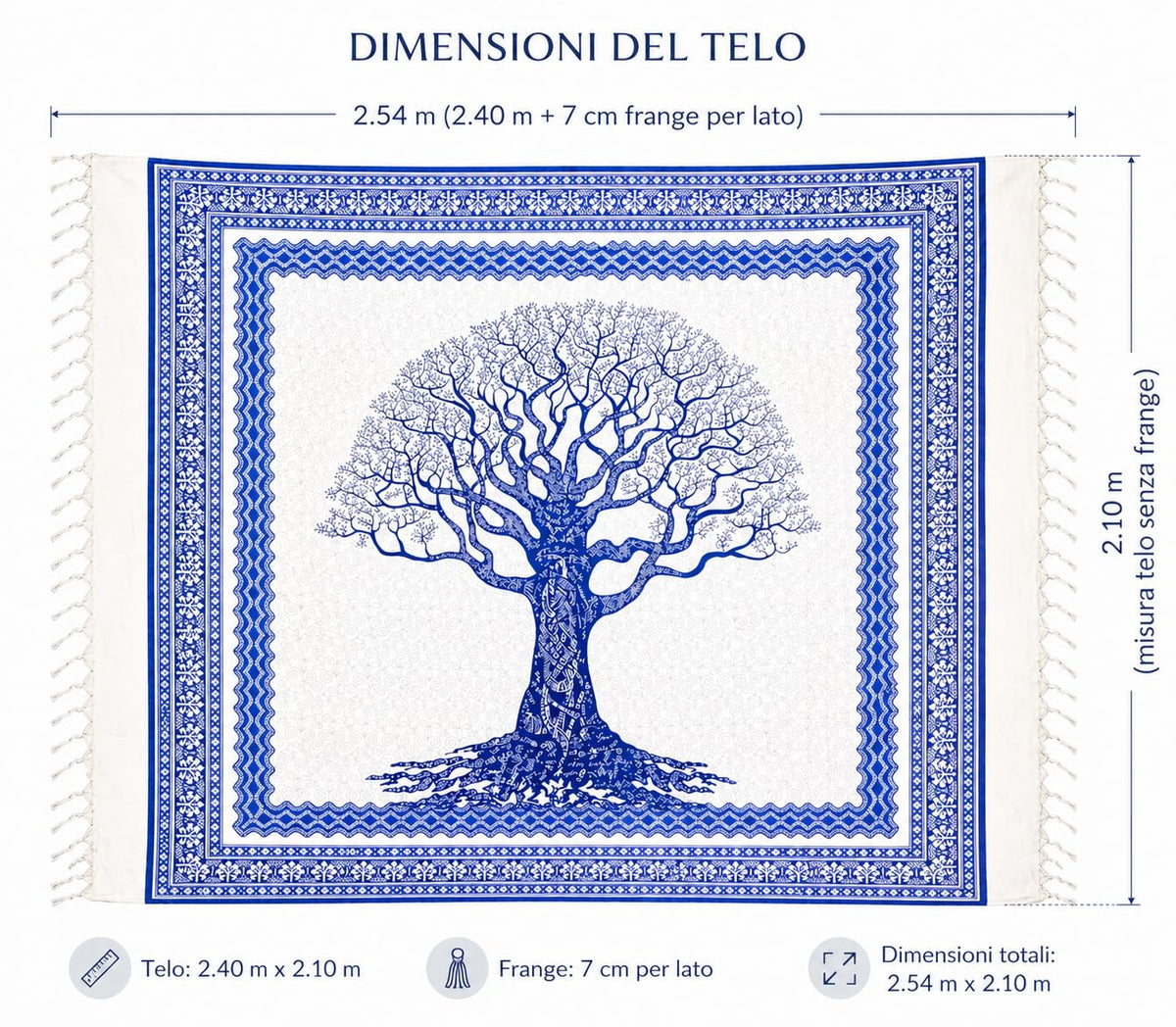 Ali Brothers Telo Mare Grande, cotone 210x230 cm+7cm frange| Telo Spiaggia antisabbia | Asciugamano Mare Fouta, frange e angoli - Pareo Donna Uomo Ragazzi | Pic Nic Beach Towel Coperta, lungo leggero