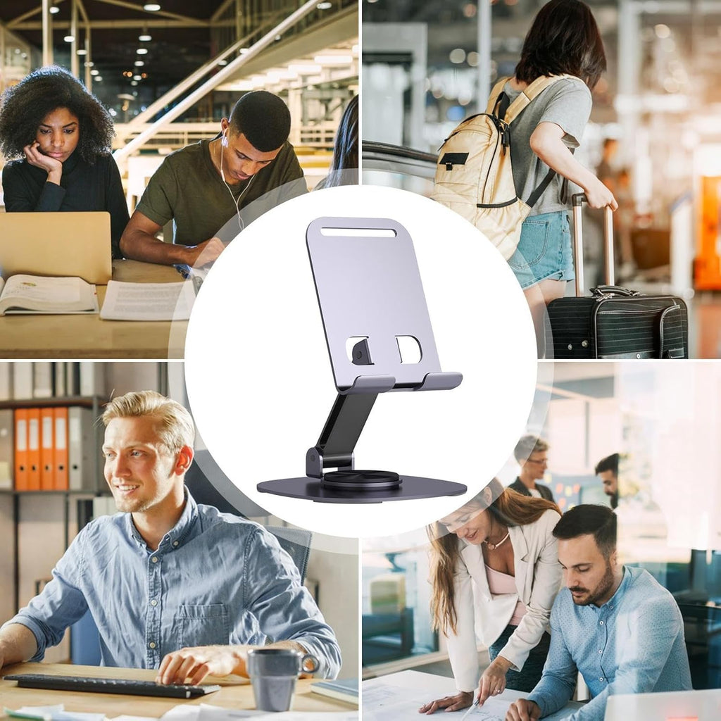 Supporto Telefono da Tavolo, Regolabile a 360° con Rotazione a 360°,Porta Cellulare con Fessura per Ricarica, per Scrivania, Ufficio e casa,, Multi-Angolo,, Porta Telefono Pieghevole in 100% Accaio