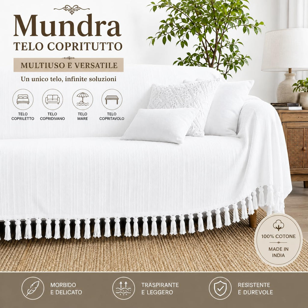 Ali Brothers Telo Copritutto Cotone Made in India 210x240 cm + Frange 7 cm – Copridivano Universale, Copriletto Matrimoniale, Coprimuro, Telo Parete, Coperta Estiva Leggera, Telo Arredo Multiuso