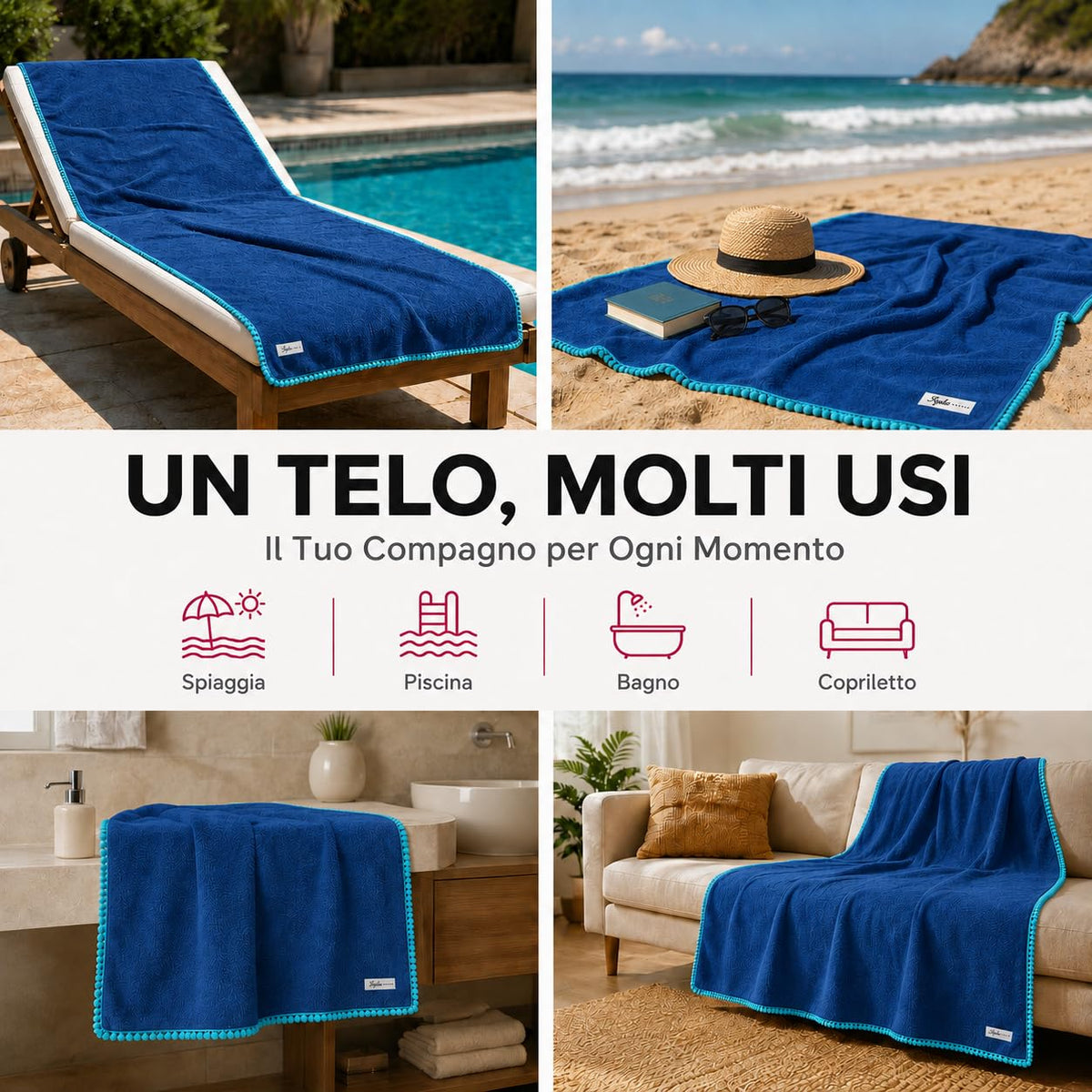 Ali Brothers Telo Mare 90x160 cm in Spugna Jacquard 100% Cotone-Morbido e assorbente, ideale per spiaggia, piscina, bagno e coprilettino da mare.