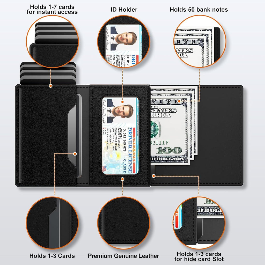 Ali Brothers Portafoglio Uomo in Pelle, Porta Carte di Credito Piccolo Slim Con Protezione RFID, Compatto, Elegante Con Bottone, Scomparti Per Banconote e 12 Slot Per Tessere