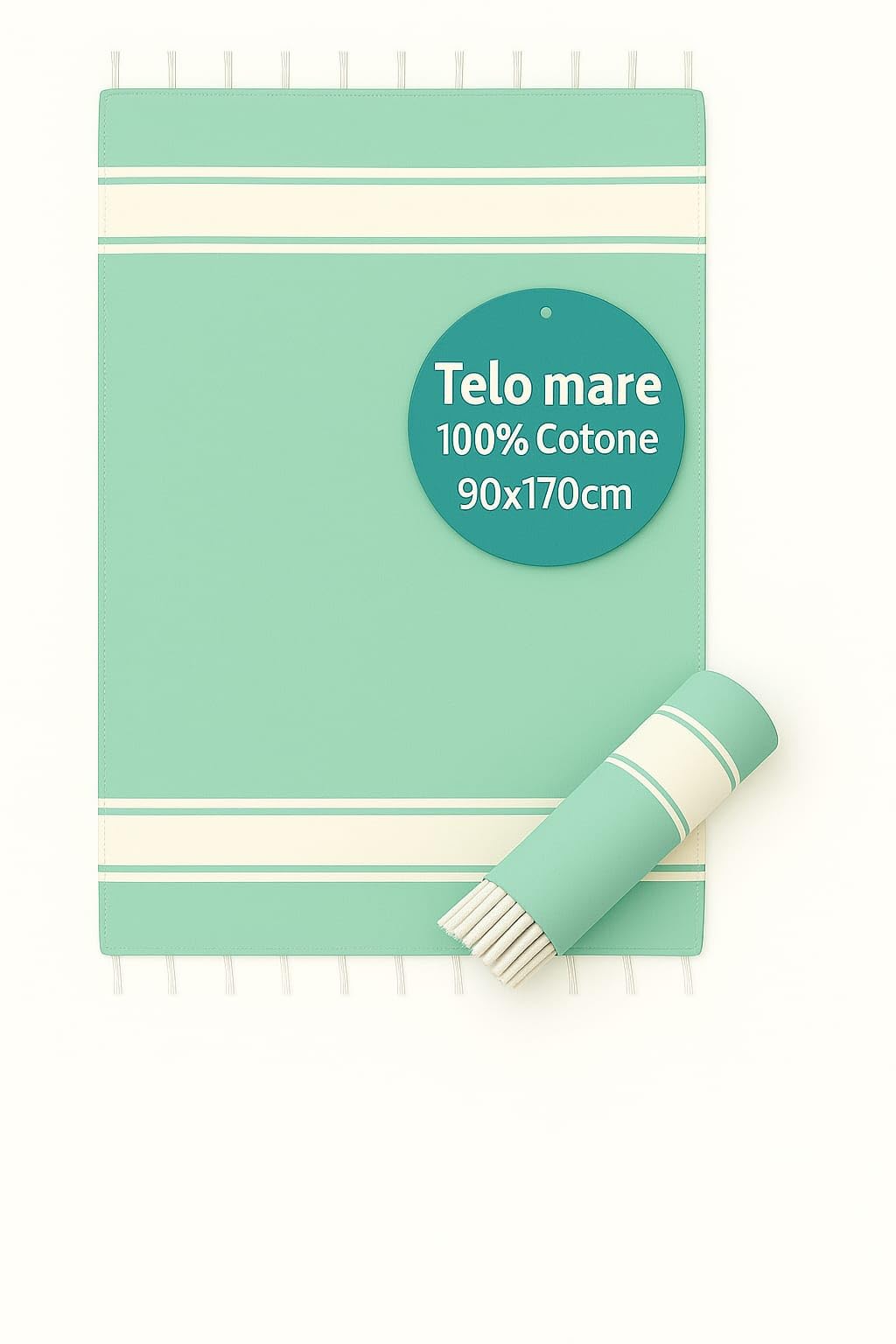 Ali Brothers Telo Mare Grande 90x170cm 100% Cotone – Asciugamano da Spiaggia con Frange – Antisabbia, Leggero, Assorbente e Compatto – Fouta per Hammam, Sauna, Viaggio, Piscina, Yoga, Campeggio,