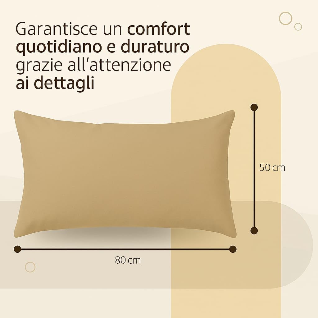 Set 2 Federe Cuscino 50x80 cm – 100% Cotone Morbido e Traspirante – Antipiega, Antiacaro, Lavabili – Naturale per Letto Singolo o Matrimoniale"