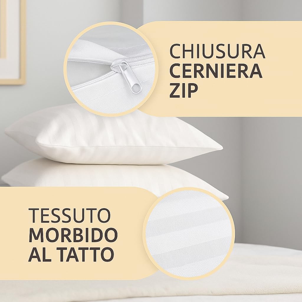 Copricuscino Letto - Federe Cuscino per Camera - Coprifedere Cuscini Letto Con Cerniera - 2 Pezzi - Dimensione 50x80- federe cuscino letto - federe antiacaro antiallergico certificate