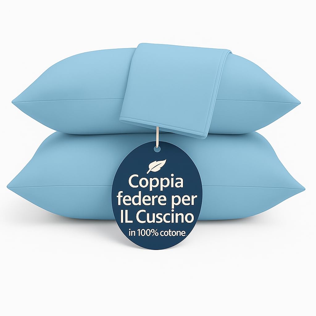 Set 2 Federe Cuscino 50x80 cm – 100% Cotone Morbido e Traspirante – Antipiega, Antiacaro, Lavabili – Naturale per Letto Singolo o Matrimoniale"