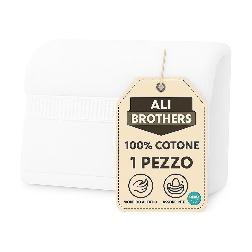 Ali Brothers Telo Doccia Maxi 100x160 cm, Asciugamano Bagno XL in Spugna 100% Cotone, Morbido e Assorbente, Lavabile, Bianco, 1 Pezzo