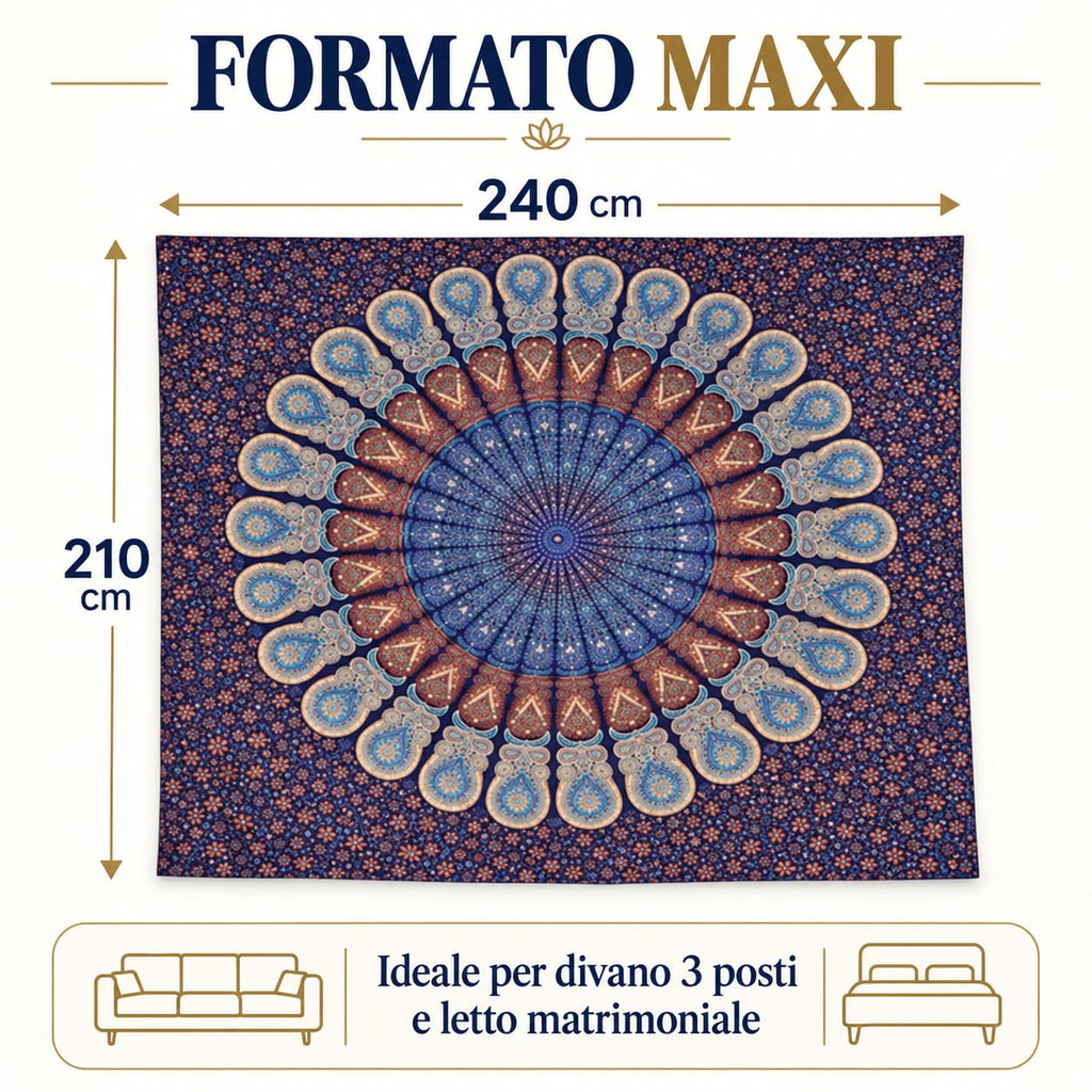 Ali Brothers Telo Copritutto Mandala 210x240 cm, Copridivano 3 Posti Boho Indiano in Cotone, Multiuso per Mare, Picnic, Arazzo da Parete, Casa e Viaggio