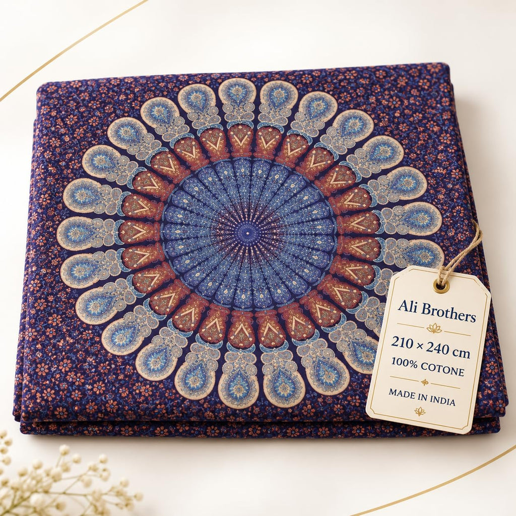 Ali Brothers Telo Copritutto Mandala 210x240 cm, Copridivano 3 Posti Boho Indiano in Cotone, Multiuso per Mare, Picnic, Arazzo da Parete, Casa e Viaggio