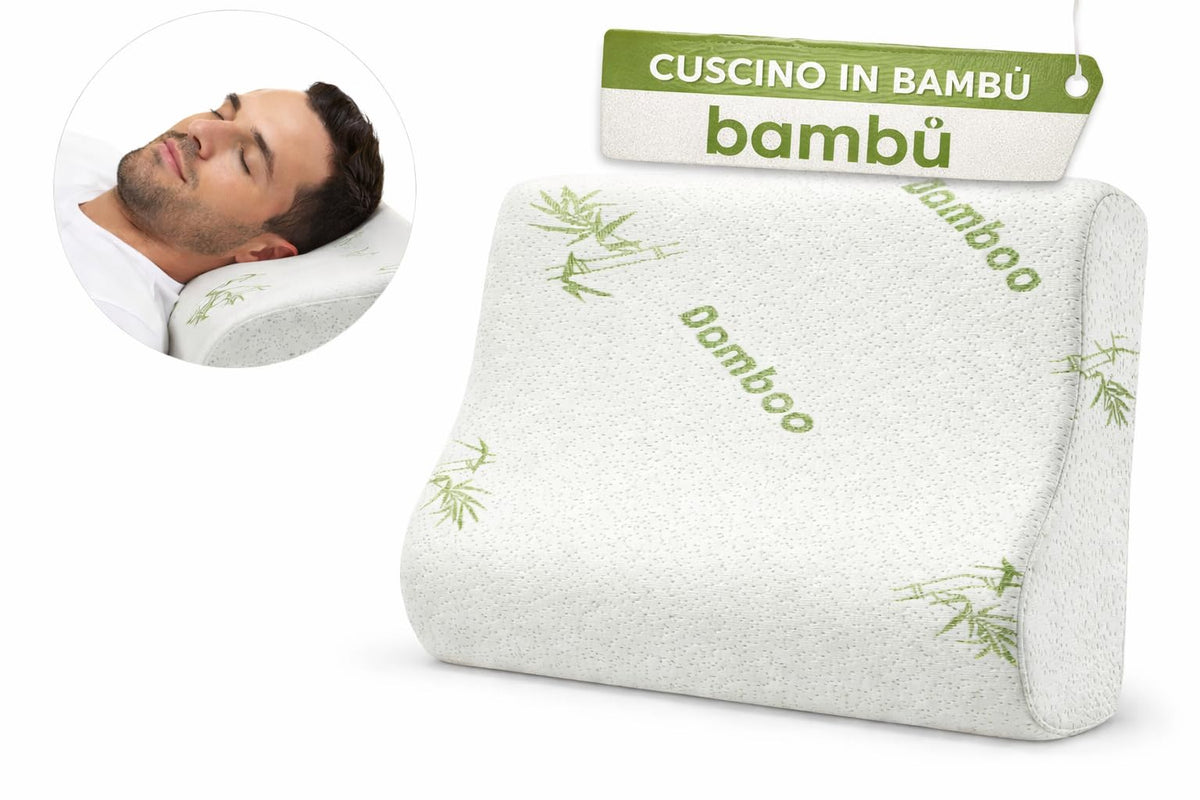 Ali Brothers Cuscino in Memory Foam | Ergonomico e Traspirante | Supporto Ottimale per Collo e Cervicale, Adatto a Tutte le Posizioni del Sonno | Fodera Ipoallergenica in Argento Naturale