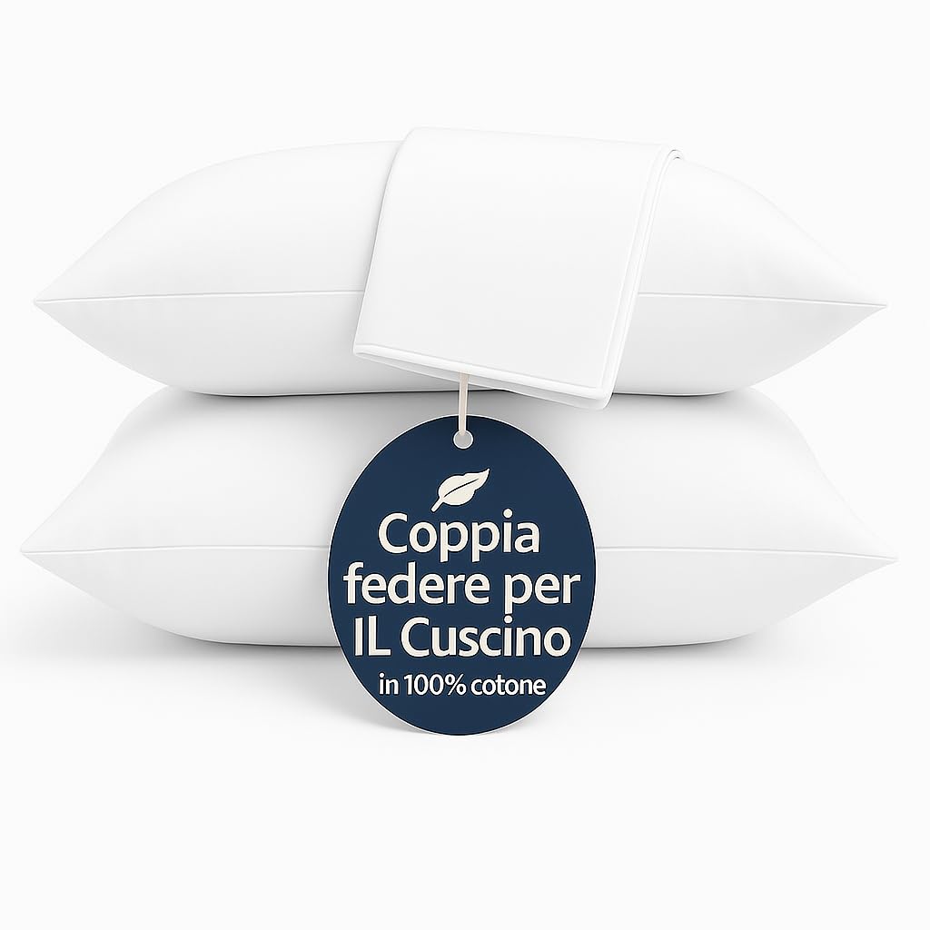 Set 2 Federe Cuscino 50x80 cm – 100% Cotone Morbido e Traspirante – Antipiega, Antiacaro, Lavabili – Naturale per Letto Singolo o Matrimoniale"