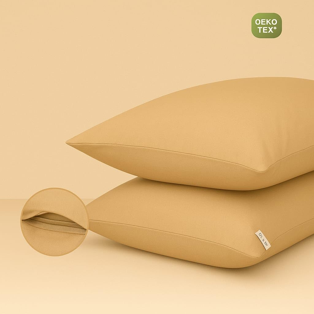 Set 2 Federe Cuscino 50x80 cm – 100% Cotone Morbido e Traspirante – Antipiega, Antiacaro, Lavabili – Naturale per Letto Singolo o Matrimoniale"