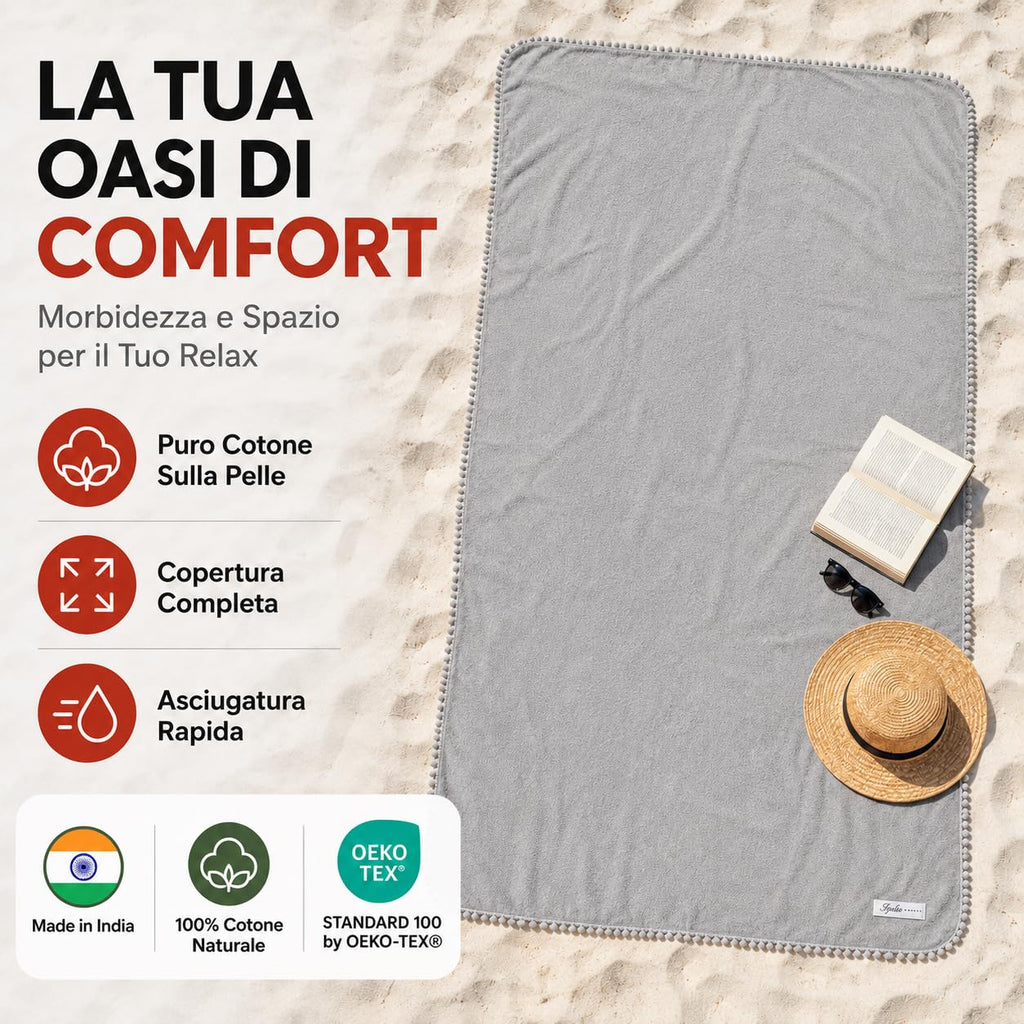 Ali Brothers Telo Mare 90x160 cm in Spugna Jacquard 100% Cotone-Morbido e assorbente, ideale per spiaggia, piscina, bagno e coprilettino da mare.