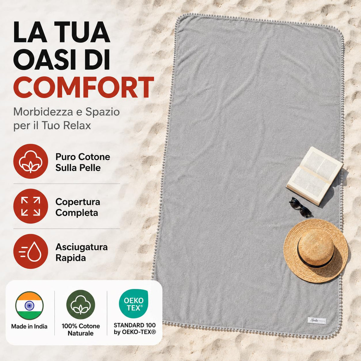 Ali Brothers Telo Mare 90x160 cm in Spugna Jacquard 100% Cotone-Morbido e assorbente, ideale per spiaggia, piscina, bagno e coprilettino da mare.