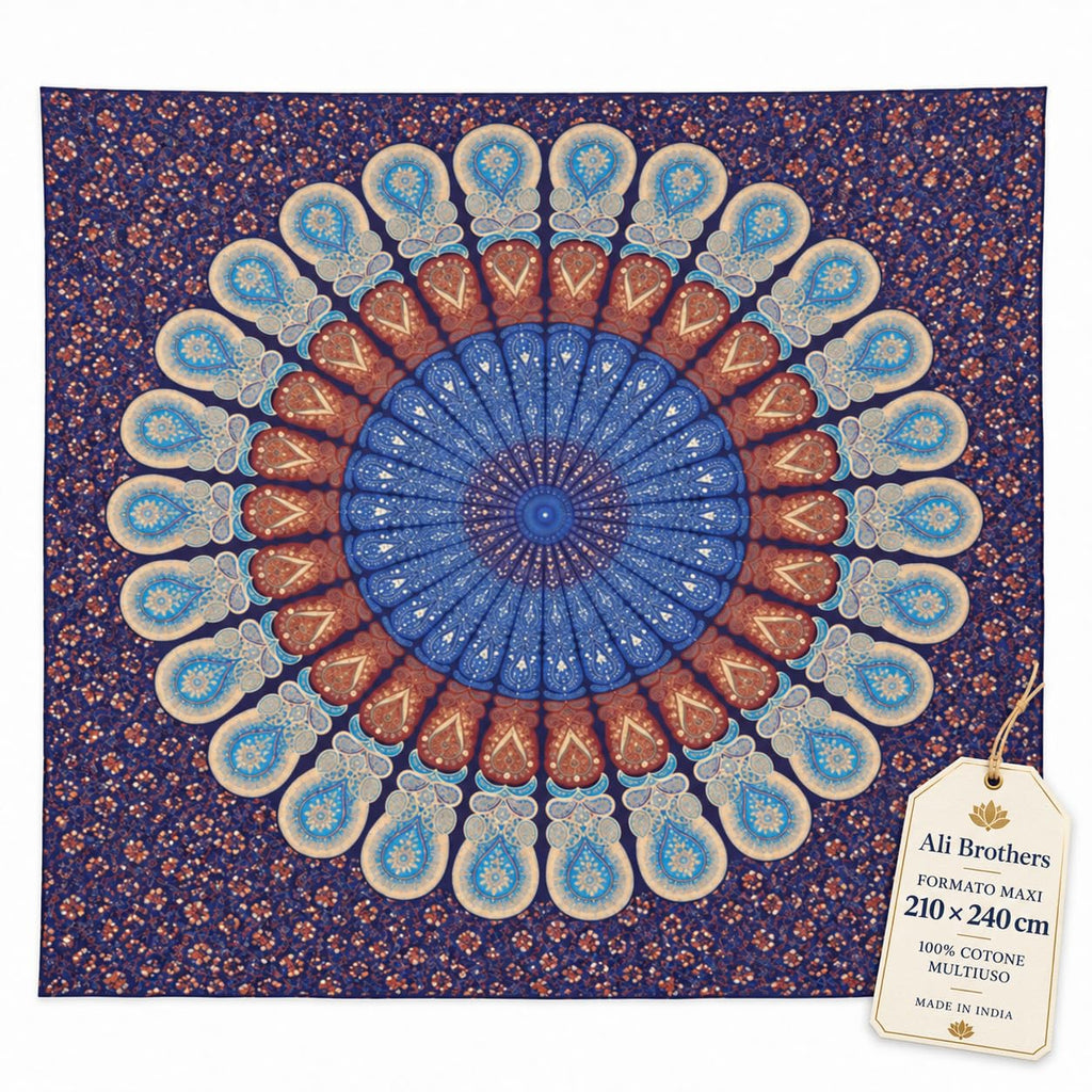 Ali Brothers Telo Copritutto Mandala 210x240 cm, Copridivano 3 Posti Boho Indiano in Cotone, Multiuso per Mare, Picnic, Arazzo da Parete, Casa e Viaggio