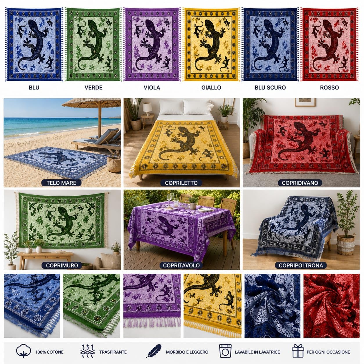Ali Brothers Telo Copritutto Cotone Made in India 210x240 cm + Frange 7 cm – Copridivano Universale, Copriletto Matrimoniale, Coprimuro, Telo Parete, Coperta Estiva Leggera, Telo Arredo Multiuso