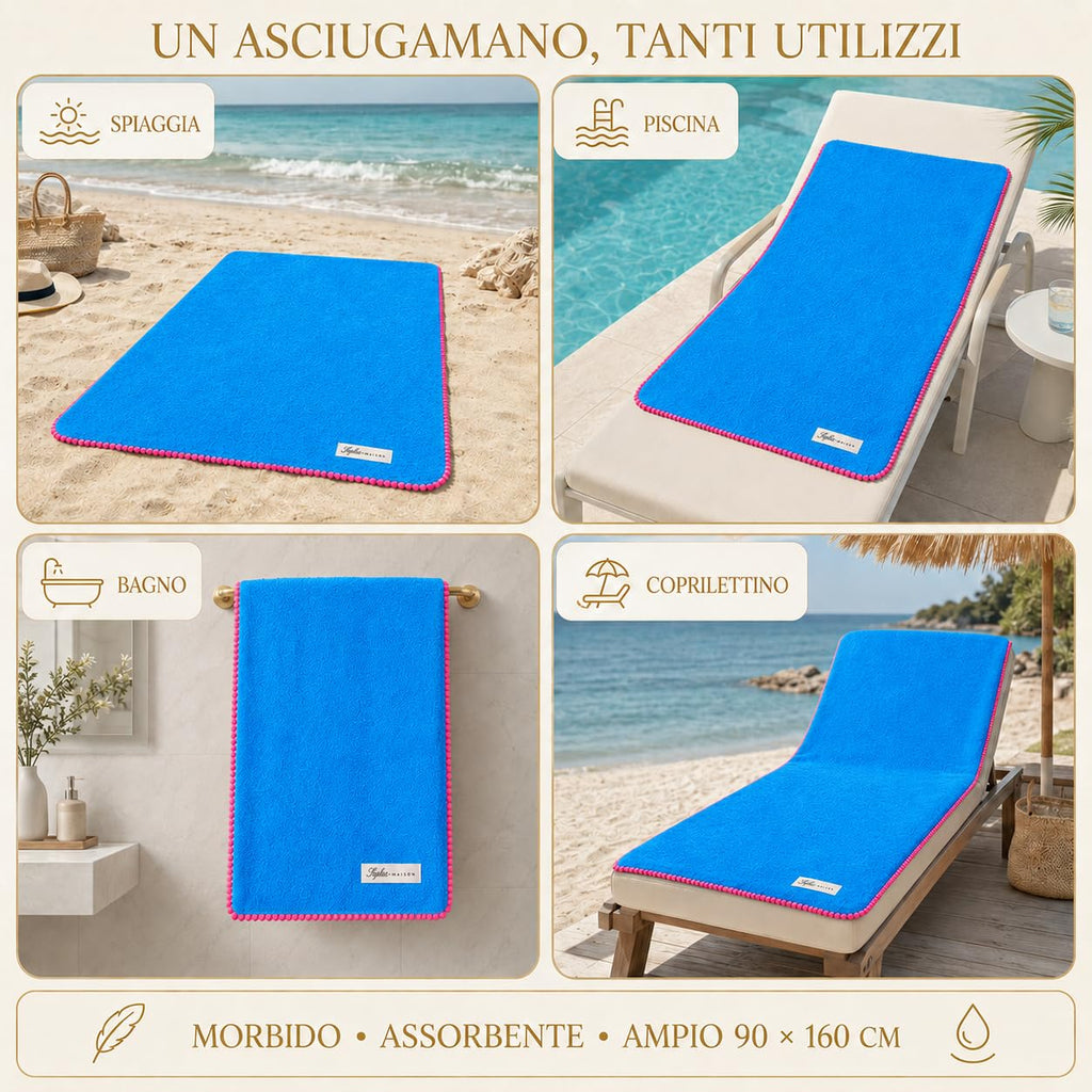 Ali Brothers Telo Mare 90x160 cm in Spugna Jacquard 100% Cotone-Morbido e assorbente, ideale per spiaggia, piscina, bagno e coprilettino da mare.