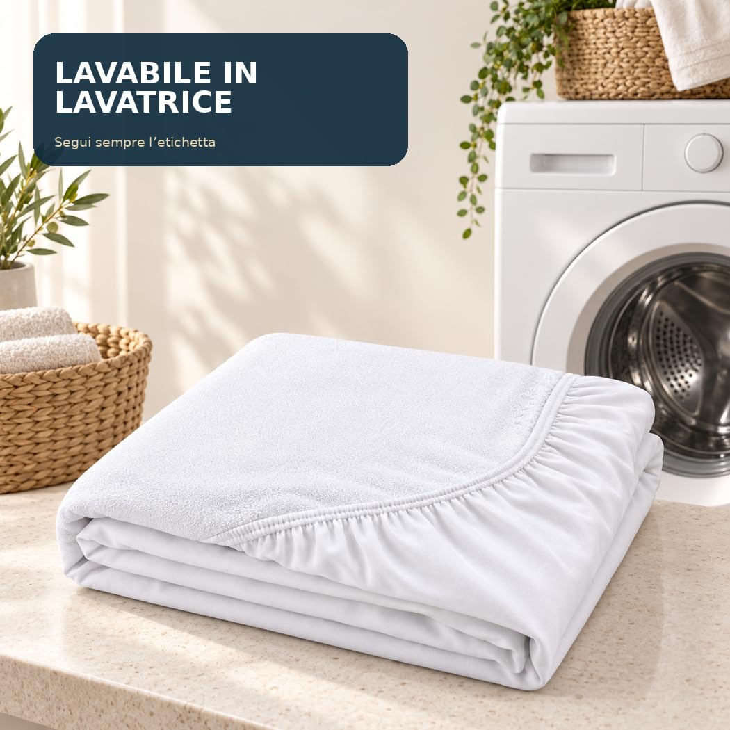 Coprimaterasso Impermeabile – Protezione Per Materasso-Traspirante, Antiacaro – Protezione Letto Lavabile, Top in Spugna Morbida, Vestibilità con Angoli Elasticizzati