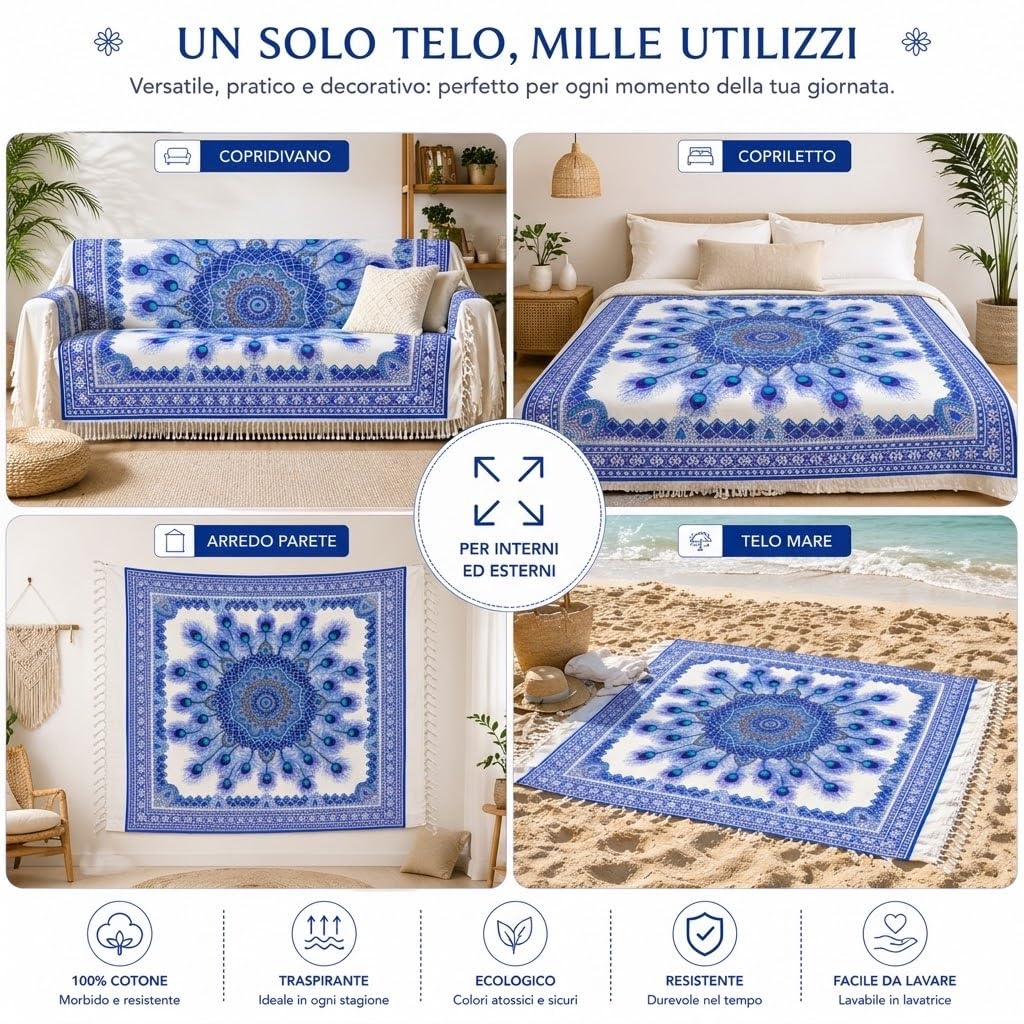 Ali Brothers Telo Mare Grande, cotone 210x230 cm+7cm frange| Telo Spiaggia antisabbia | Asciugamano Mare Fouta, frange e angoli - Pareo Donna Uomo Ragazzi | Pic Nic Beach Towel Coperta, lungo leggero