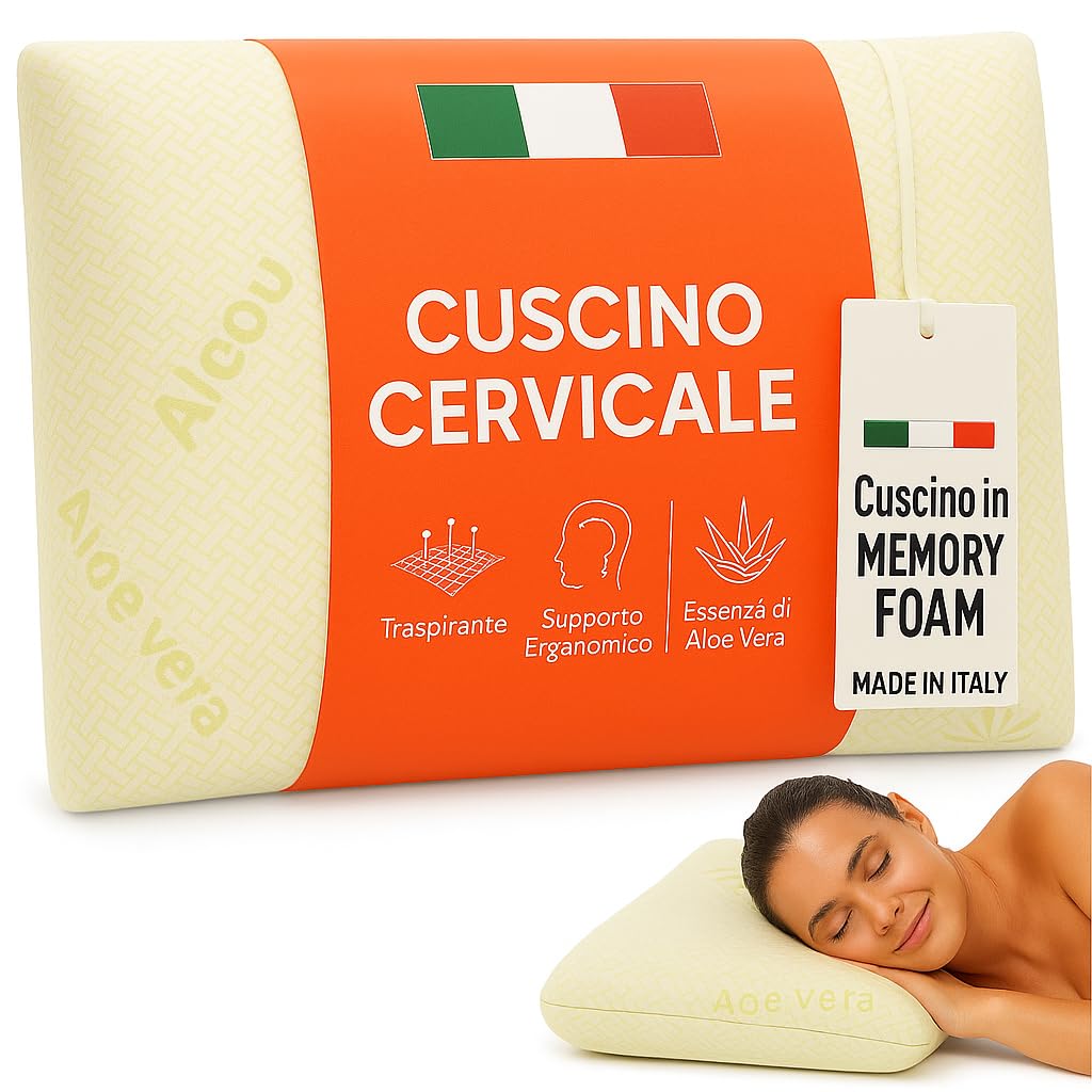 Ali Brothers Cuscino Letto in Memory Foam Ergonomico – Cervicale, Ortopedico, Traspirante, Altezza 13/15 cm – Antiacaro, Made in Italy – Cuscino per Dormire, Collo e Schiena