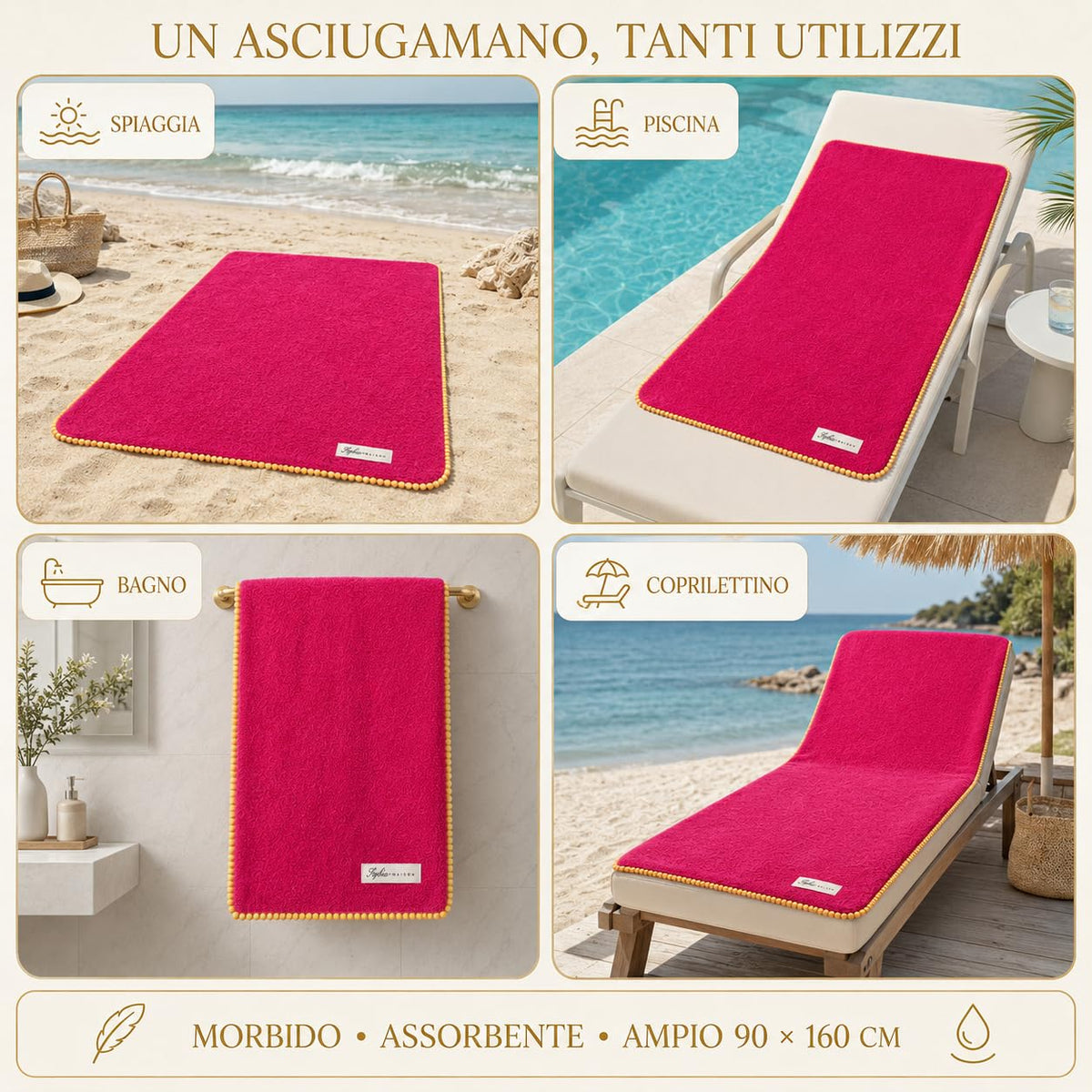 Ali Brothers Telo Mare 90x160 cm in Spugna Jacquard 100% Cotone-Morbido e assorbente, ideale per spiaggia, piscina, bagno e coprilettino da mare.