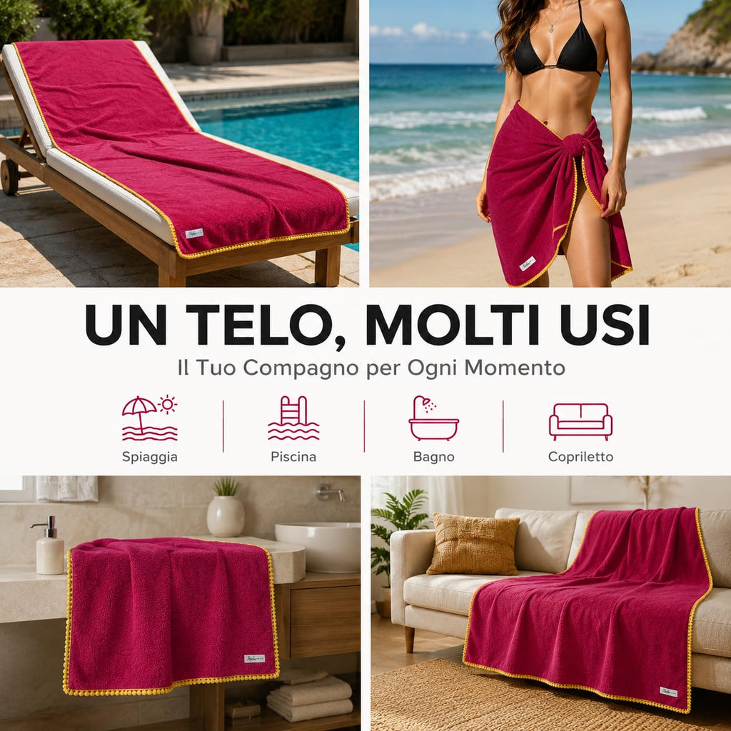 Ali Brothers Telo Mare 90x160 cm in Spugna Jacquard 100% Cotone-Morbido e assorbente, ideale per spiaggia, piscina, bagno e coprilettino da mare.