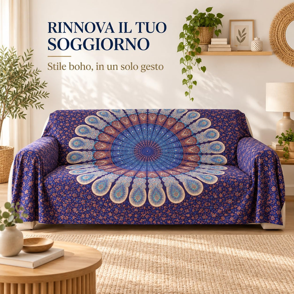 Ali Brothers Telo Copritutto Mandala 210x240 cm, Copridivano 3 Posti Boho Indiano in Cotone, Multiuso per Mare, Picnic, Arazzo da Parete, Casa e Viaggio
