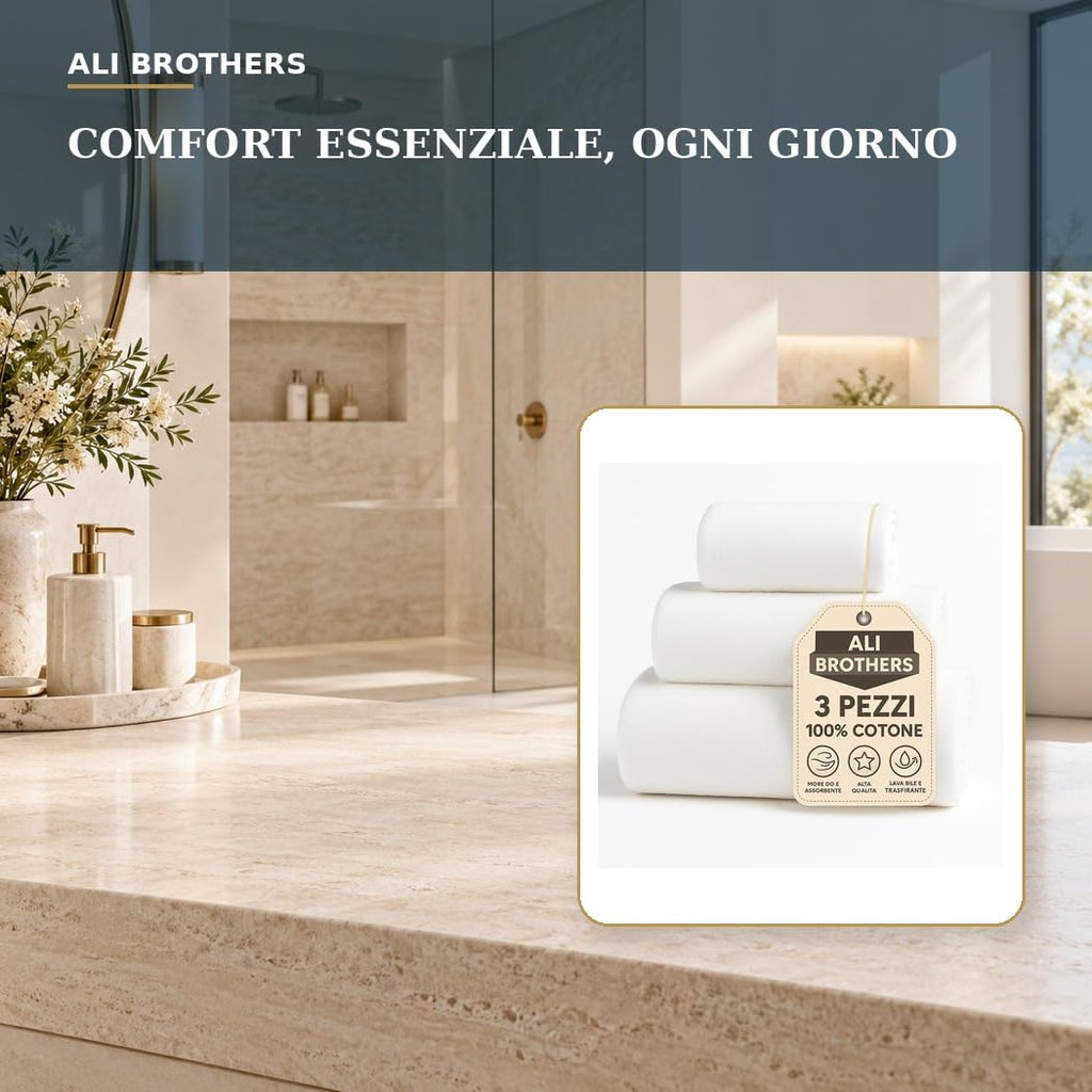 Ali Brothers Telo Doccia Grande 100x160 cm – 100% Cotone Morbido e Assorbente – Asciugamano Bagno Unisex – Lavabile, Spugna Alta Qualità, Uso Quotidiano o Spa