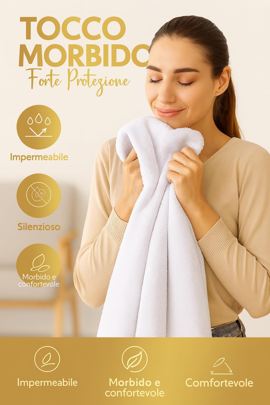 Coprimaterasso Impermeabile – Protezione Per Materasso-Traspirante, Antiacaro – Protezione Letto Lavabile, Top in Spugna Morbida, Vestibilità con Angoli Elasticizzati
