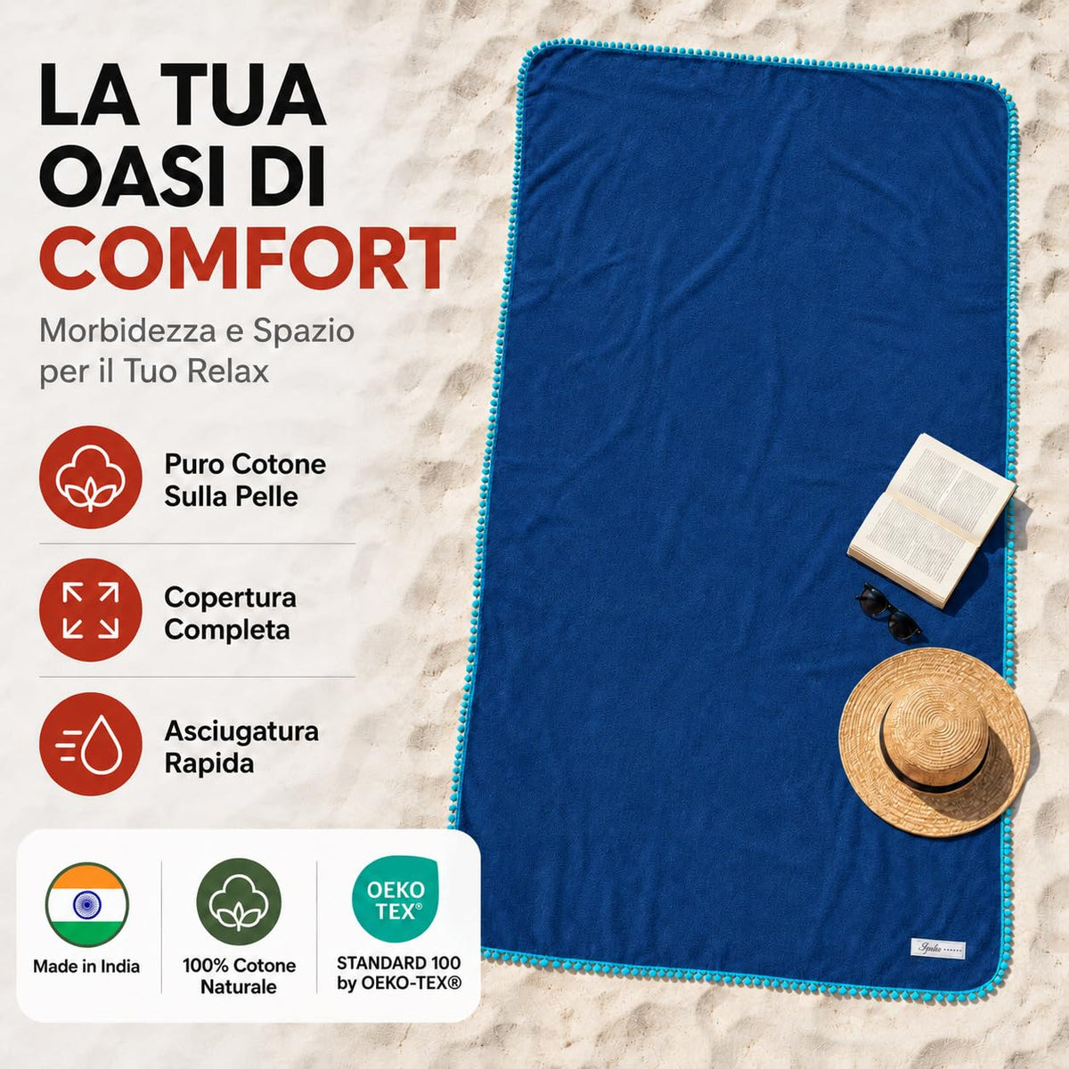 Ali Brothers Telo Mare 90x160 cm in Spugna Jacquard 100% Cotone-Morbido e assorbente, ideale per spiaggia, piscina, bagno e coprilettino da mare.