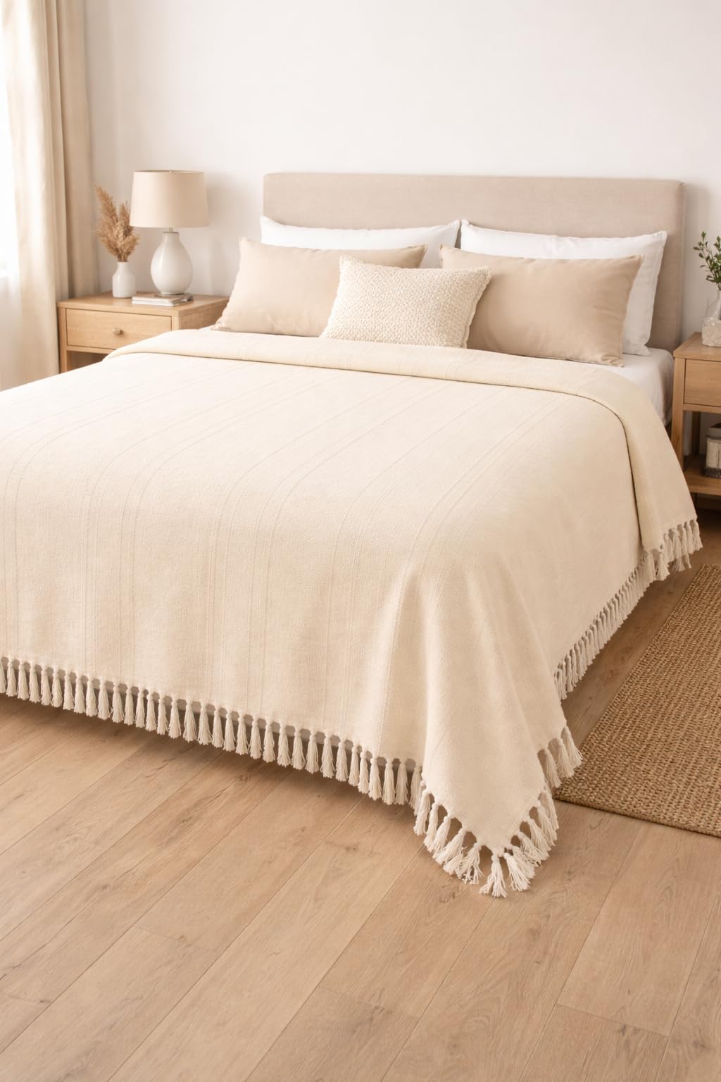 Telo Copritutto 100% Cotone Made in India 210x240 cm + Frange 7 cm – Copridivano Universale, Copriletto Matrimoniale, Coprimuro Boho, Telo Parete, Coperta Estiva Leggera, Telo Arredo Multiuso
