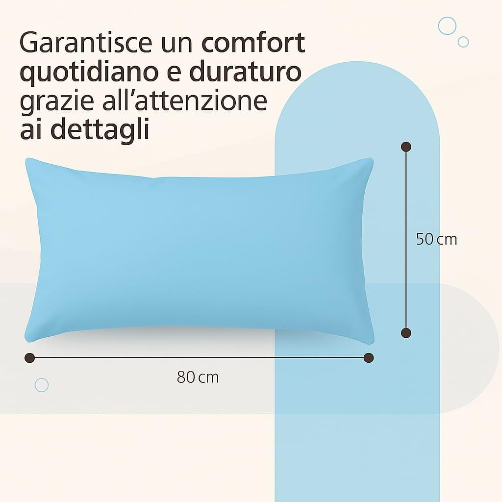 Set 2 Federe Cuscino 50x80 cm – 100% Cotone Morbido e Traspirante – Antipiega, Antiacaro, Lavabili – Naturale per Letto Singolo o Matrimoniale"