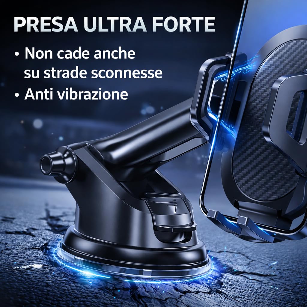 Porta Cellulare Auto Universale Cruscotto Parabrezza Bocchette, Accessori Auto 2025, Supporto Telefono Auto Rotazione 360 Gradi Porta Telefono Auto Regolabile con Ventosa per Telefono Forte Tenuta