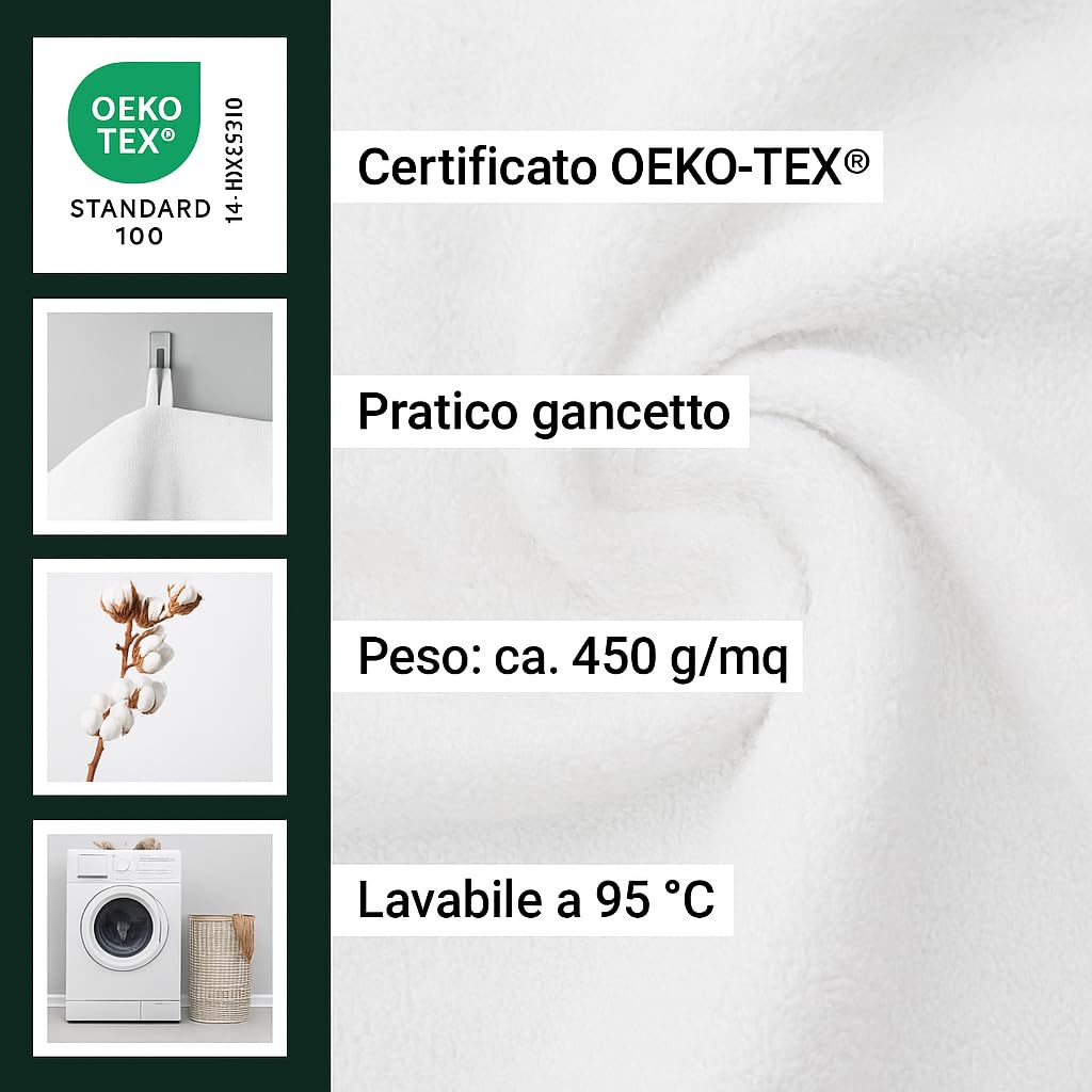 Ali Brothers Telo Doccia Maxi 100x160 cm, Asciugamano Bagno XL in Spugna 100% Cotone, Morbido e Assorbente, Lavabile, Bianco, 1 Pezzo