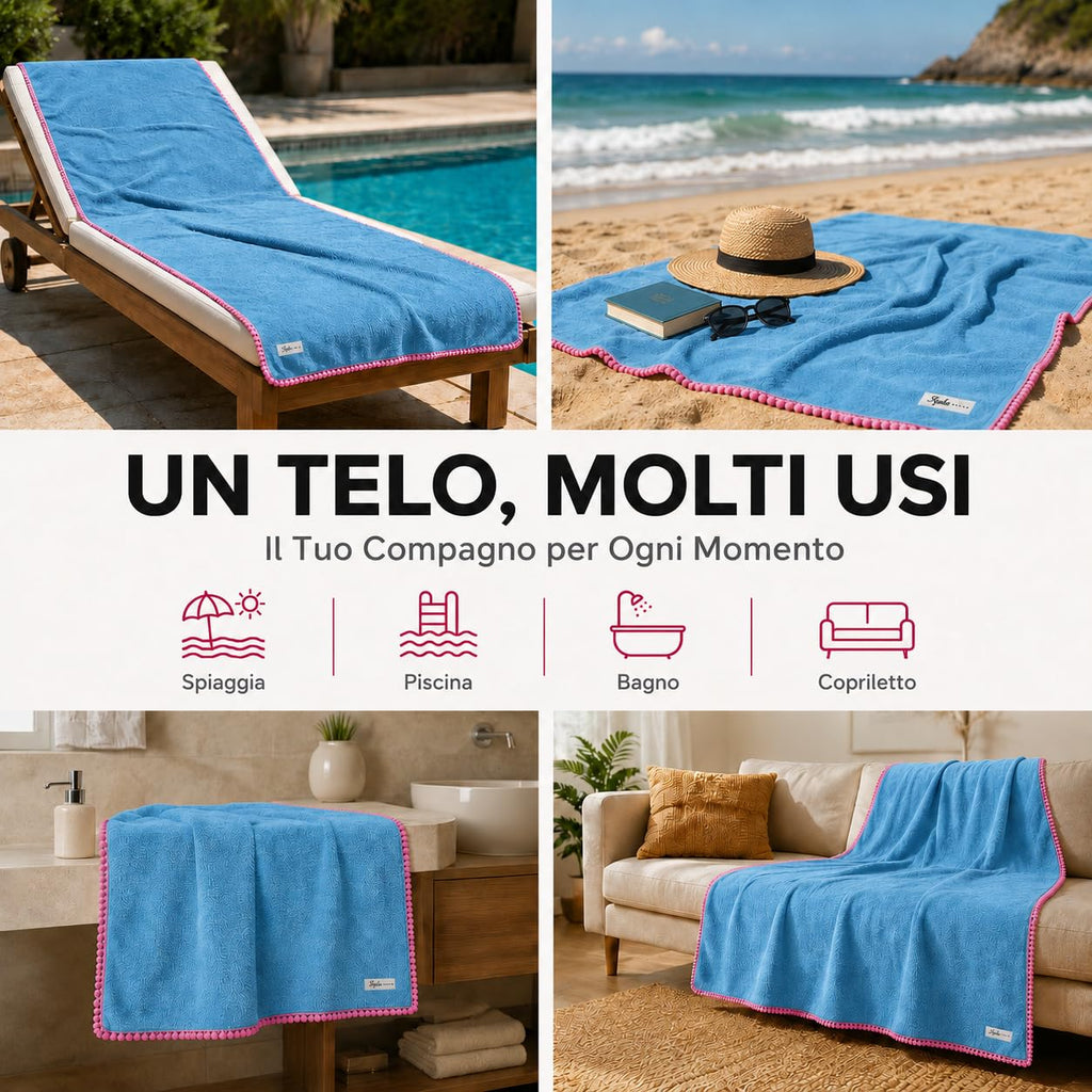 Ali Brothers Telo Mare 90x160 cm in Spugna Jacquard 100% Cotone-Morbido e assorbente, ideale per spiaggia, piscina, bagno e coprilettino da mare.