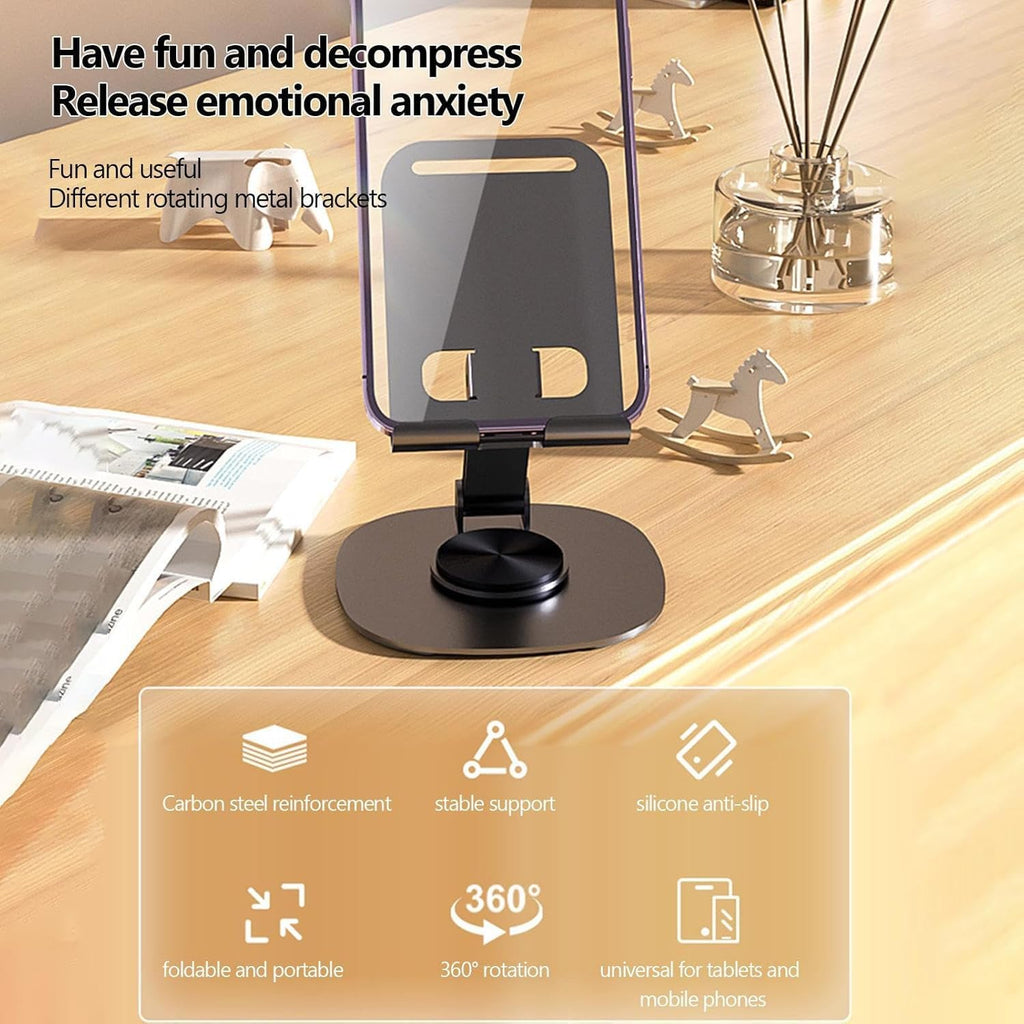 Supporto Telefono da Tavolo, Regolabile a 360° con Rotazione a 360°,Porta Cellulare con Fessura per Ricarica, per Scrivania, Ufficio e casa,, Multi-Angolo,, Porta Telefono Pieghevole in 100% Accaio