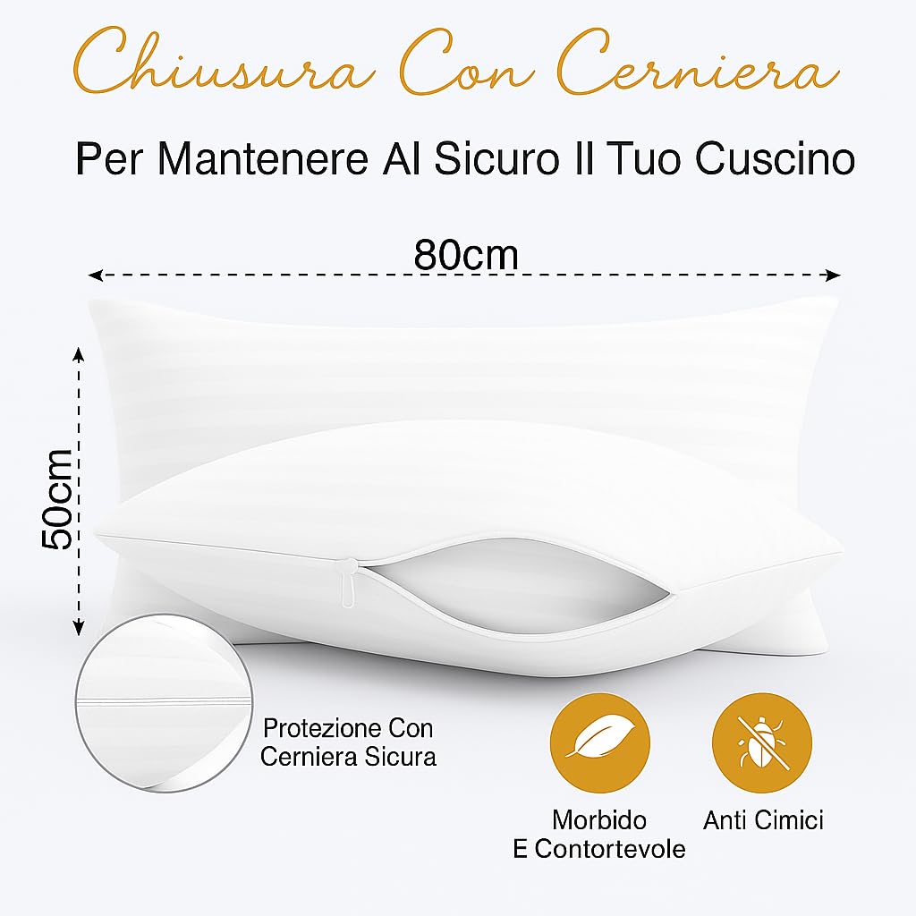 Copricuscino Letto - Federe Cuscino per Camera - Coprifedere Cuscini Letto Con Cerniera - 2 Pezzi - Dimensione 50x80- federe cuscino letto - federe antiacaro antiallergico certificate