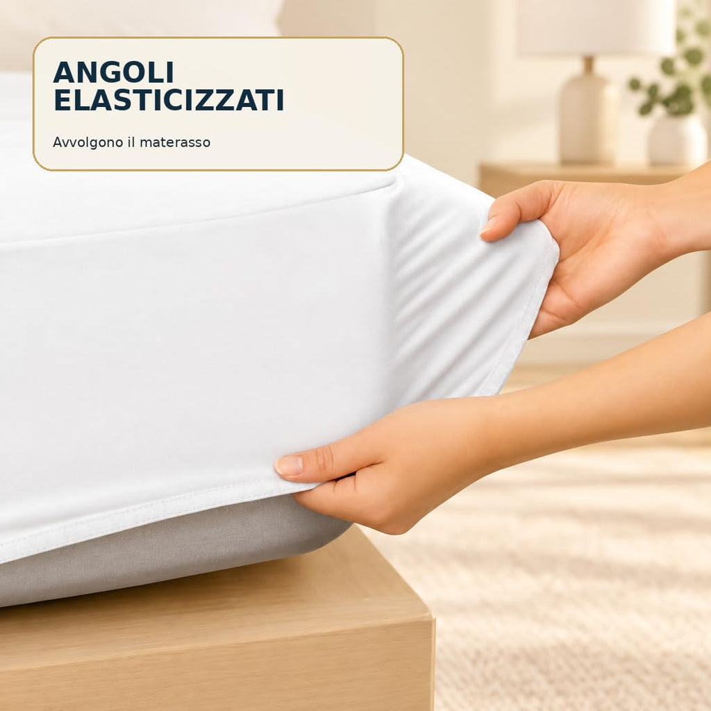 Coprimaterasso Impermeabile – Protezione Per Materasso-Traspirante, Antiacaro – Protezione Letto Lavabile, Top in Spugna Morbida, Vestibilità con Angoli Elasticizzati