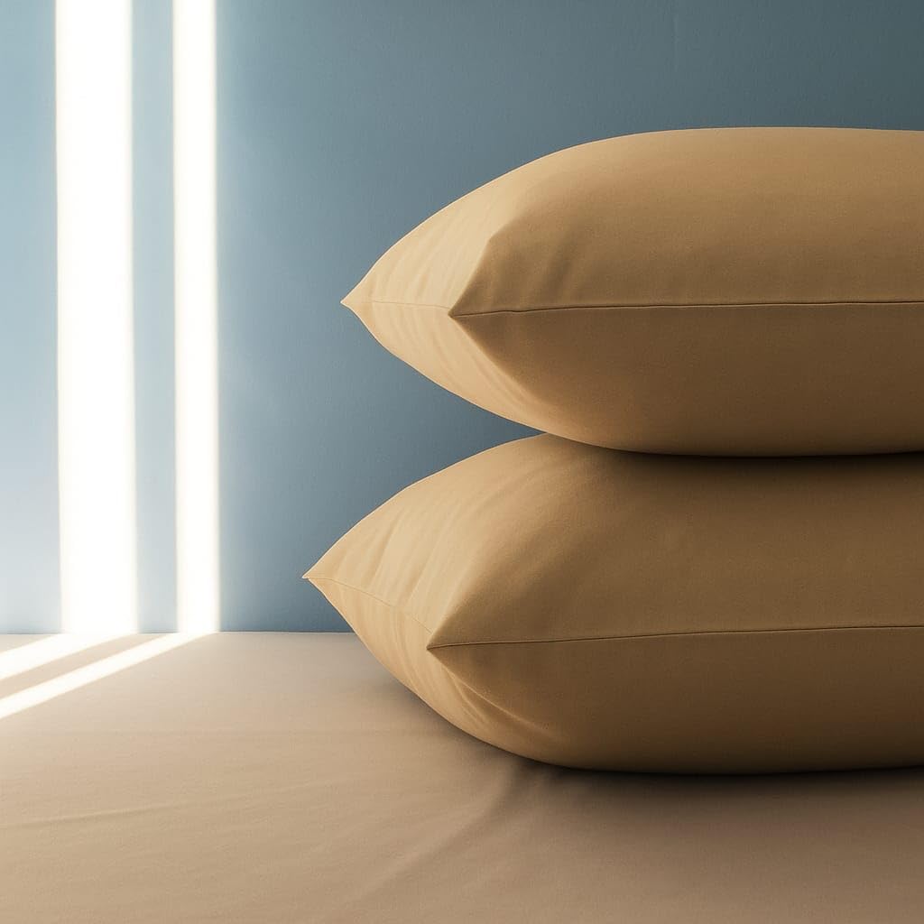 Set 2 Federe Cuscino 50x80 cm – 100% Cotone Morbido e Traspirante – Antipiega, Antiacaro, Lavabili – Naturale per Letto Singolo o Matrimoniale"