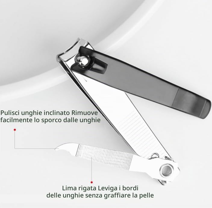 Tagliaunghie Professionale in Acciaio Inox- con lime per unghie integrate, tagliaunghia in acciaio inossidabile resistente per unghie spesse, affilato per uomini e donne