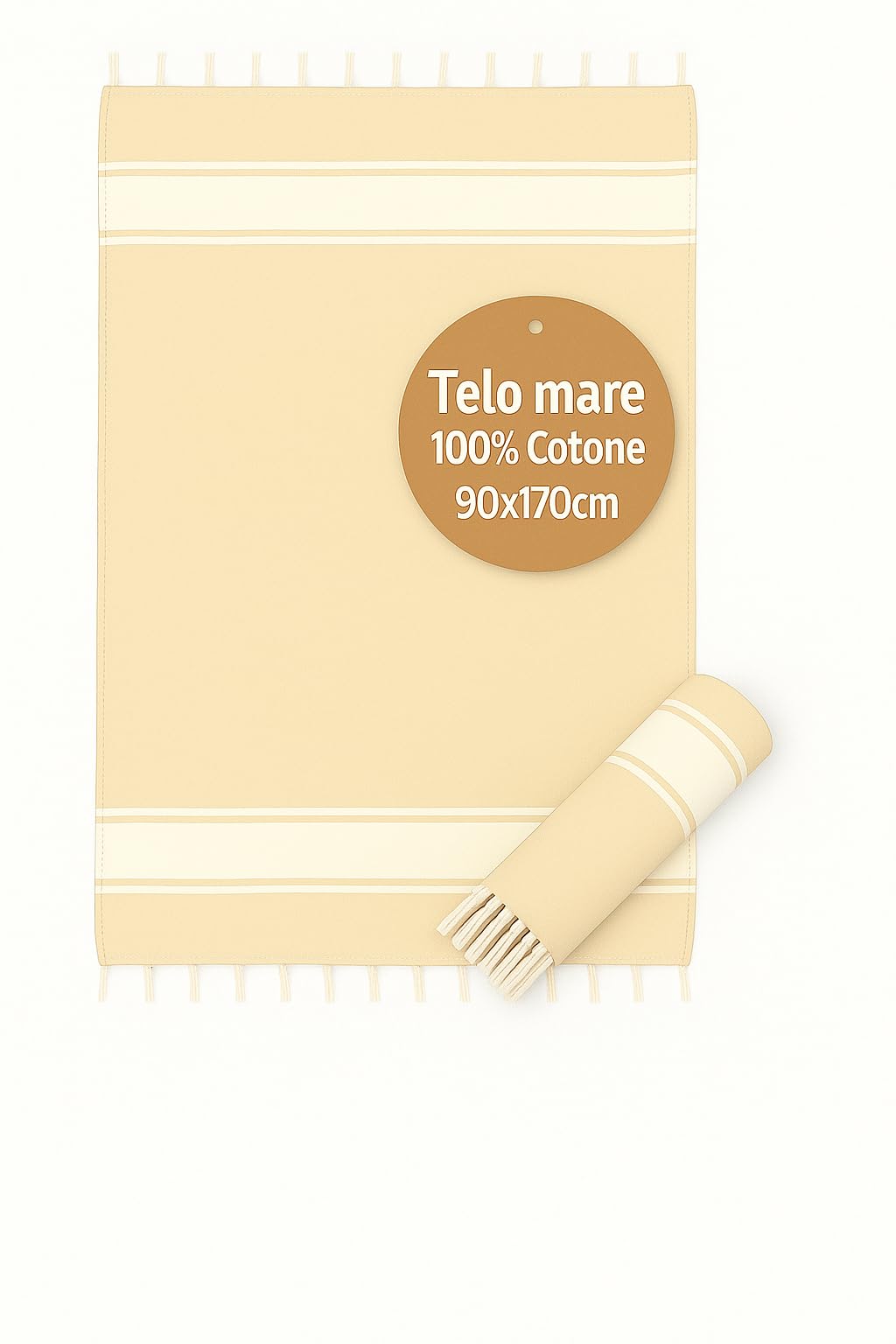 Ali Brothers Telo Mare Grande 90x170cm 100% Cotone – Asciugamano da Spiaggia con Frange – Antisabbia, Leggero, Assorbente e Compatto – Fouta per Hammam, Sauna, Viaggio, Piscina, Yoga, Campeggio,