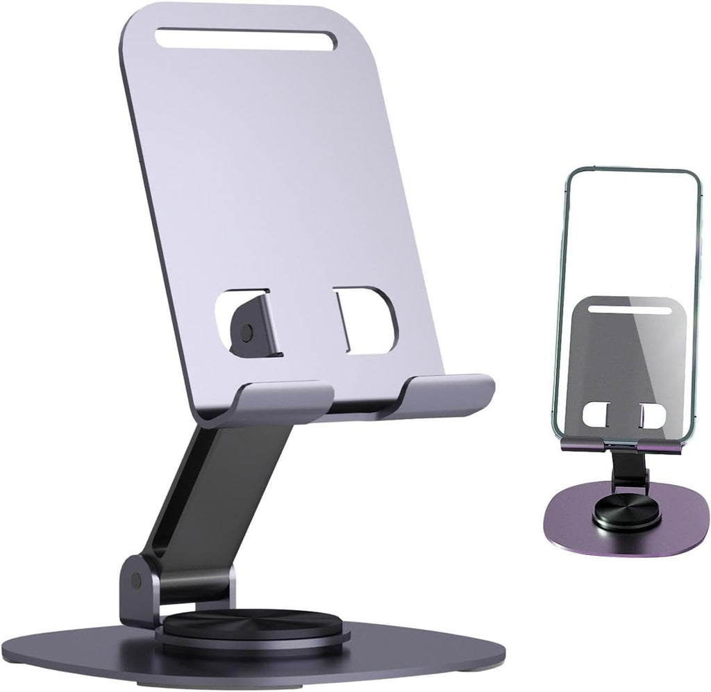 Supporto Telefono da Tavolo, Regolabile a 360° con Rotazione a 360°,Porta Cellulare con Fessura per Ricarica, per Scrivania, Ufficio e casa,, Multi-Angolo,, Porta Telefono Pieghevole in 100% Accaio